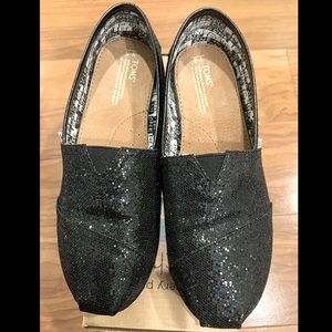 Toms Classic Black Glitter Canvas Shoe US Youth 5 / WMN 6.5-7 *Brand New